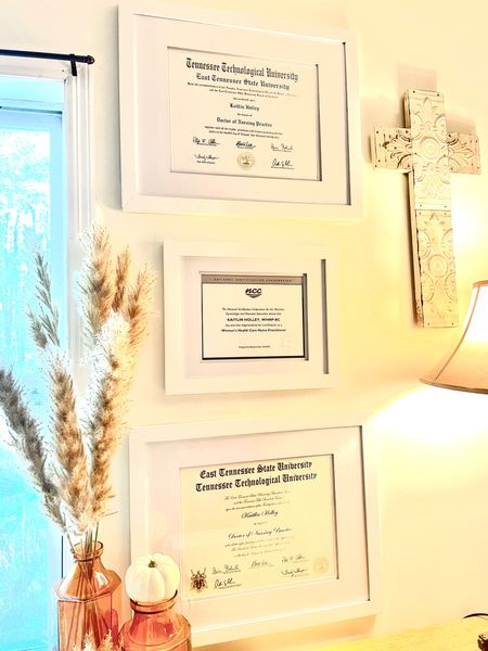 Beautiful double mat frames on sale for only $18! I used two 16 x 20 frames for 11 x 14 diplomas and one 11 x 14 frame for 8.5 x 11.

#LTKunder50 #LTKsalealert #LTKhome