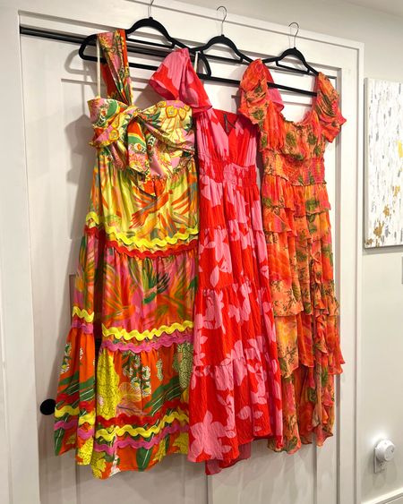 Colorful printed Summer party dresses / wedding guest / vacation dress / farm rio / Anthropologie

The left and right ones are Farm Rio and true to size. I wore a large. The middle is Anthropologie and runs a little big, I got a medium. 

#LTKtravel #LTKSeasonal #LTKwedding