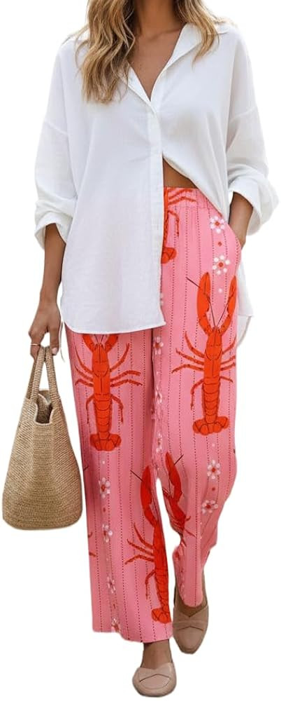 Women Wide Leg Pants, Elastic High Waist Loose Trousers, Casual Summer Beach Vacation Palazzo Pan... | Amazon (US)