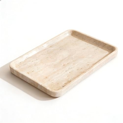 Beige Travertine Vanity Tray, Small Natural Stone Tray for Jewelry, Perfume, Keys, Candles, Bathroom Counter and Dresser Decor | Amazon (US)