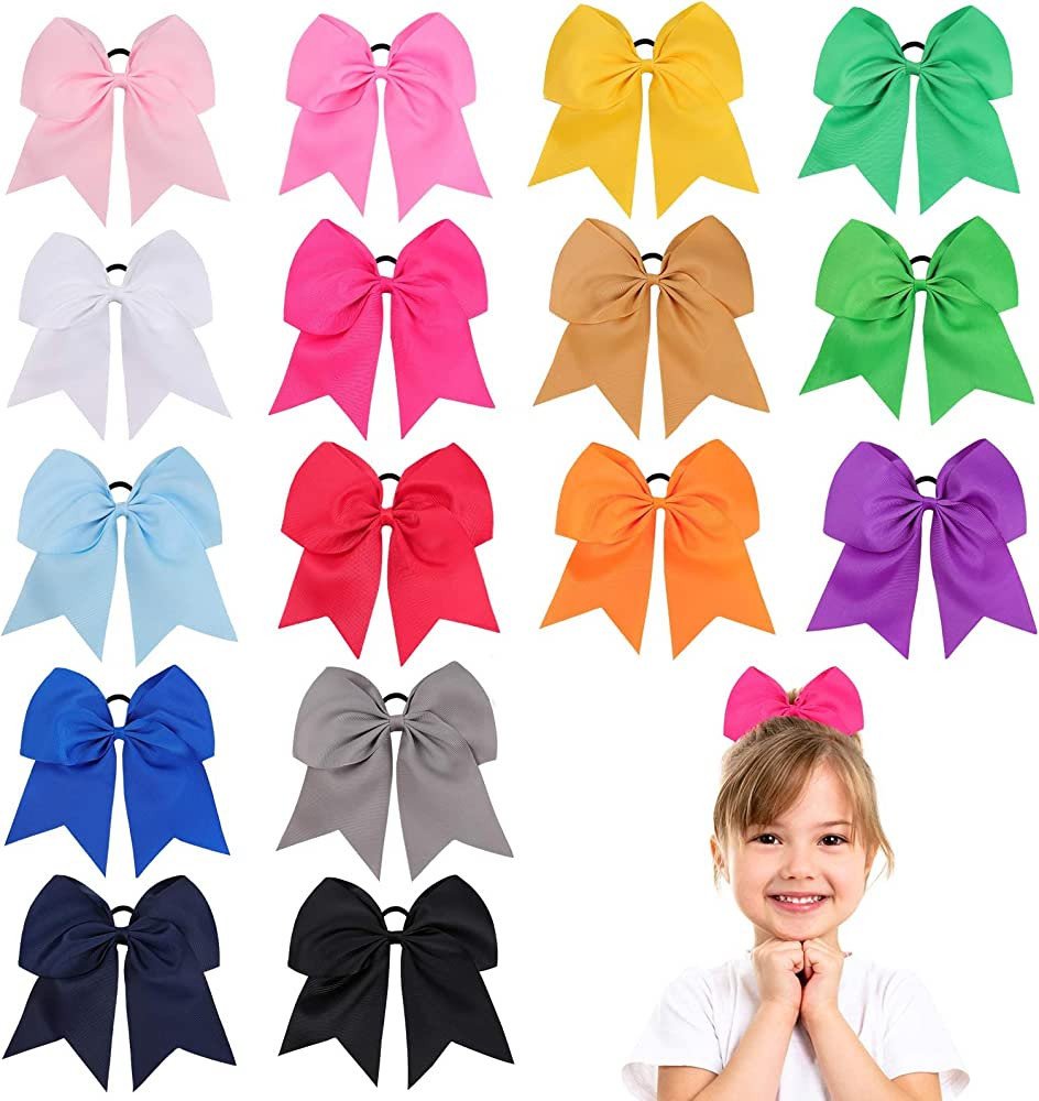 16PCS 8" Large Cheer Hair Bows Ponytail Holder Elastic Band Handmade for Cheerleading Teen Girls ... | Amazon (US)