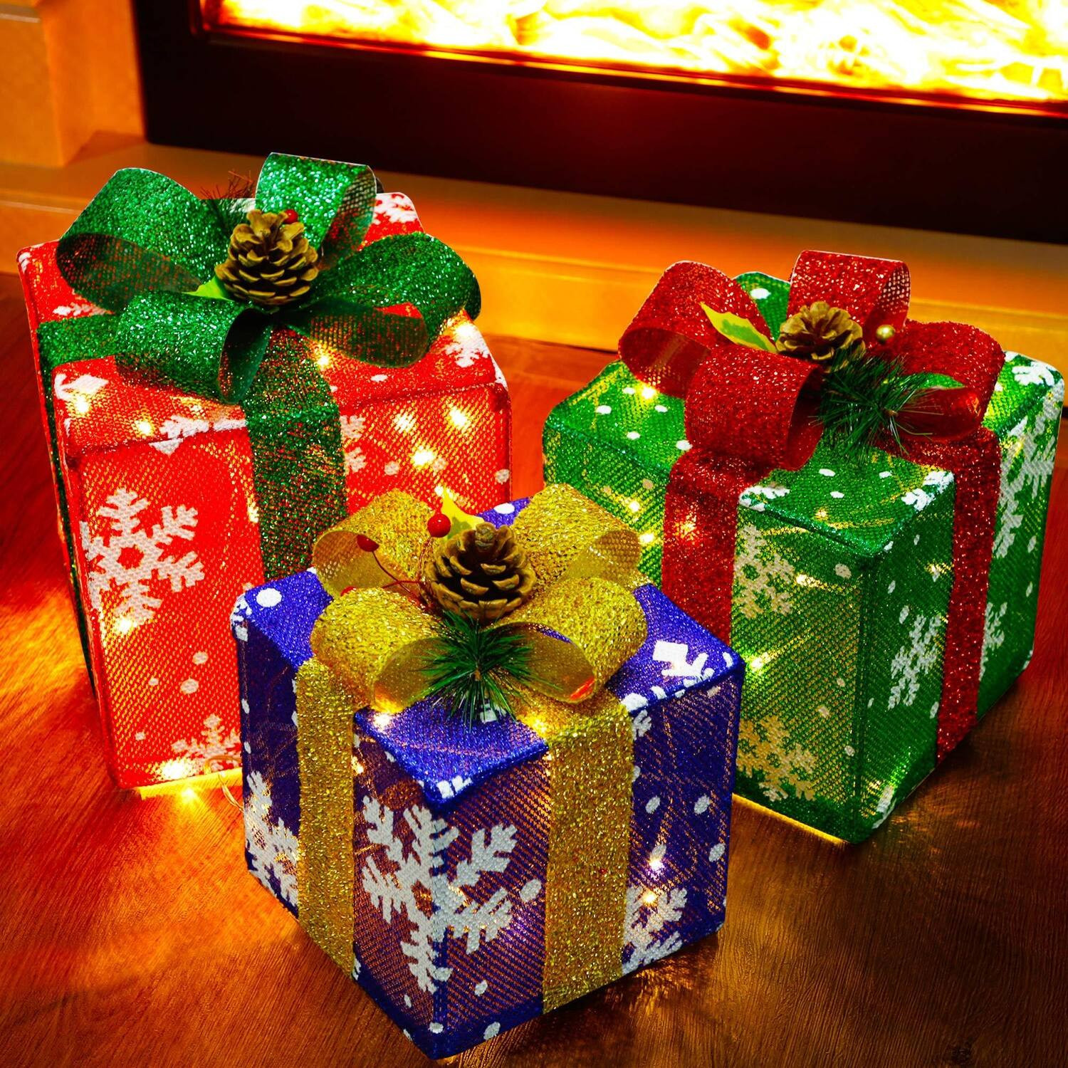 Stylel Star - Set Of 3 Lighted Gift Boxes Christmas Decorations Snowflake Present Home Box these - Default | Best Buy U.S.