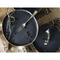 stoneware Black Gray Dinner Plate Organic Ceramic Large Handmade Pottery Serving Rustic Tableware Mo | Etsy (US)