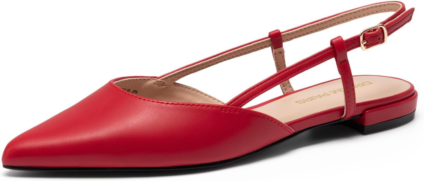 DREAM PAIRS Slingback Flats for Women, Pointed-Toe Elegant Women's Ballet Flats with Buckle Strap... | Amazon (US)