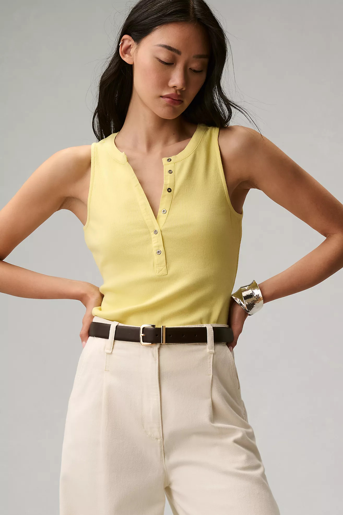 The Andie Ribbed Henley Top by Pilcro: Sleeveless Edition | Anthropologie (US)