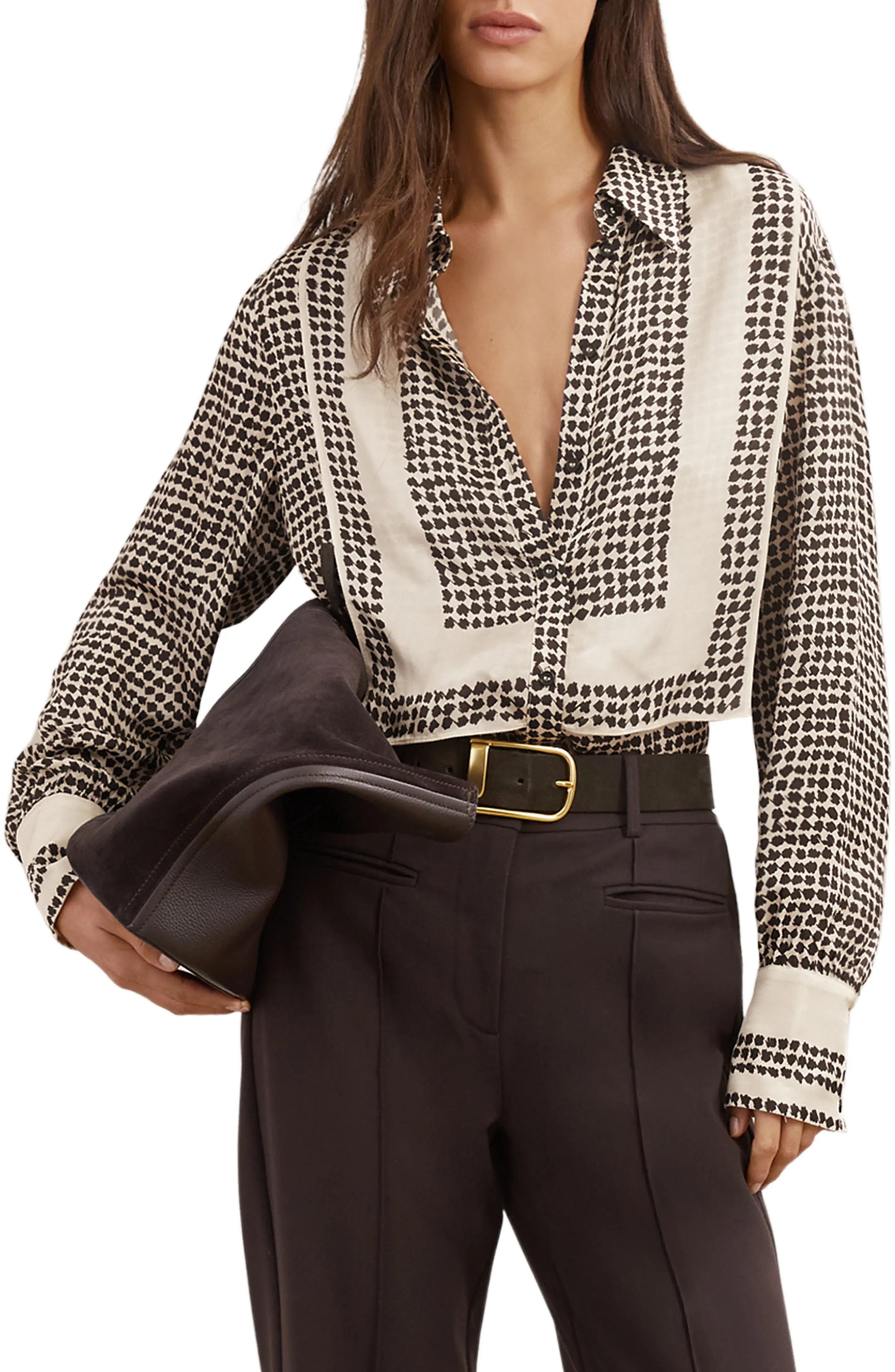 Reiss Harper Houndstooth Tuxedo Bib Button-Up Shirt (Women) | Nordstromrack | Nordstrom Rack