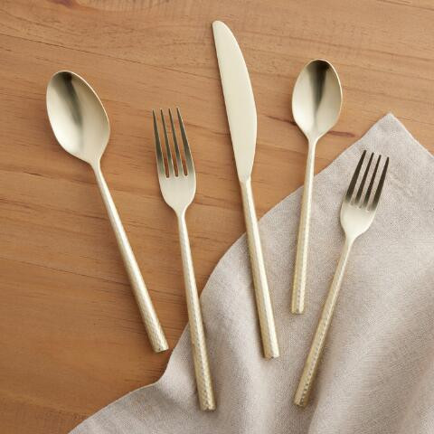 Champagne Satin Hammered Flatware Collection | World Market