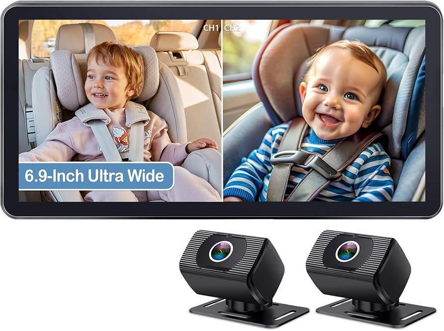 2-Kids Baby Car Camera for Seat: 6.9 Inch Ultrawide Display with Two Cameras Rear Facing - USB Po... | Amazon (US)