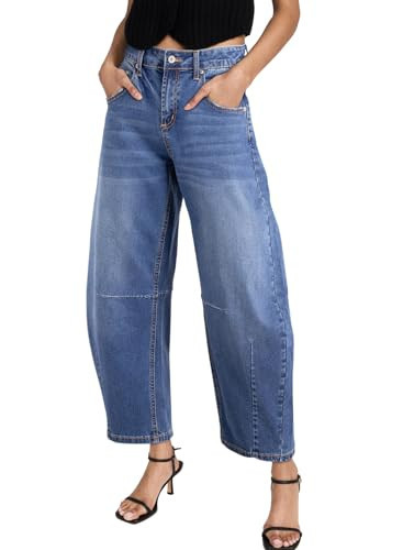 Sidefeel Women's Barrel Jeans Wide Leg Vintage Mid Rise Y2k Baggy Boyfriend Denim Pants Size 18 Bluing | Amazon (US)