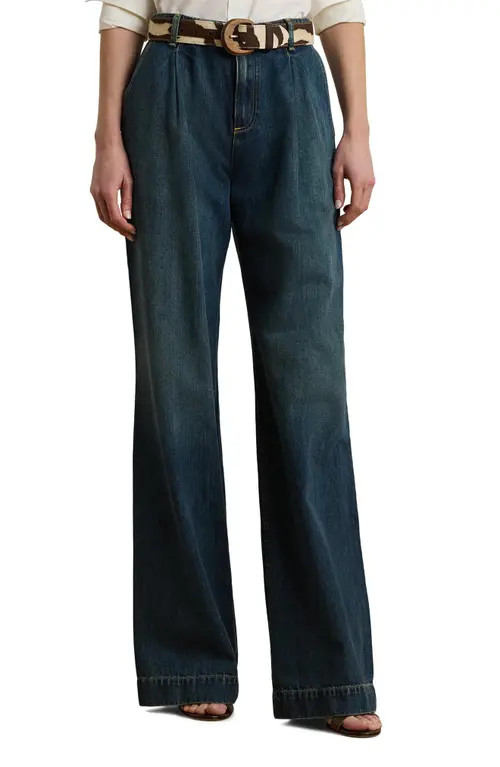 Lauren Ralph Lauren Pleated High Waist Wide Leg Jeans in Haze Wash at Nordstrom, Size 4 | Nordstrom