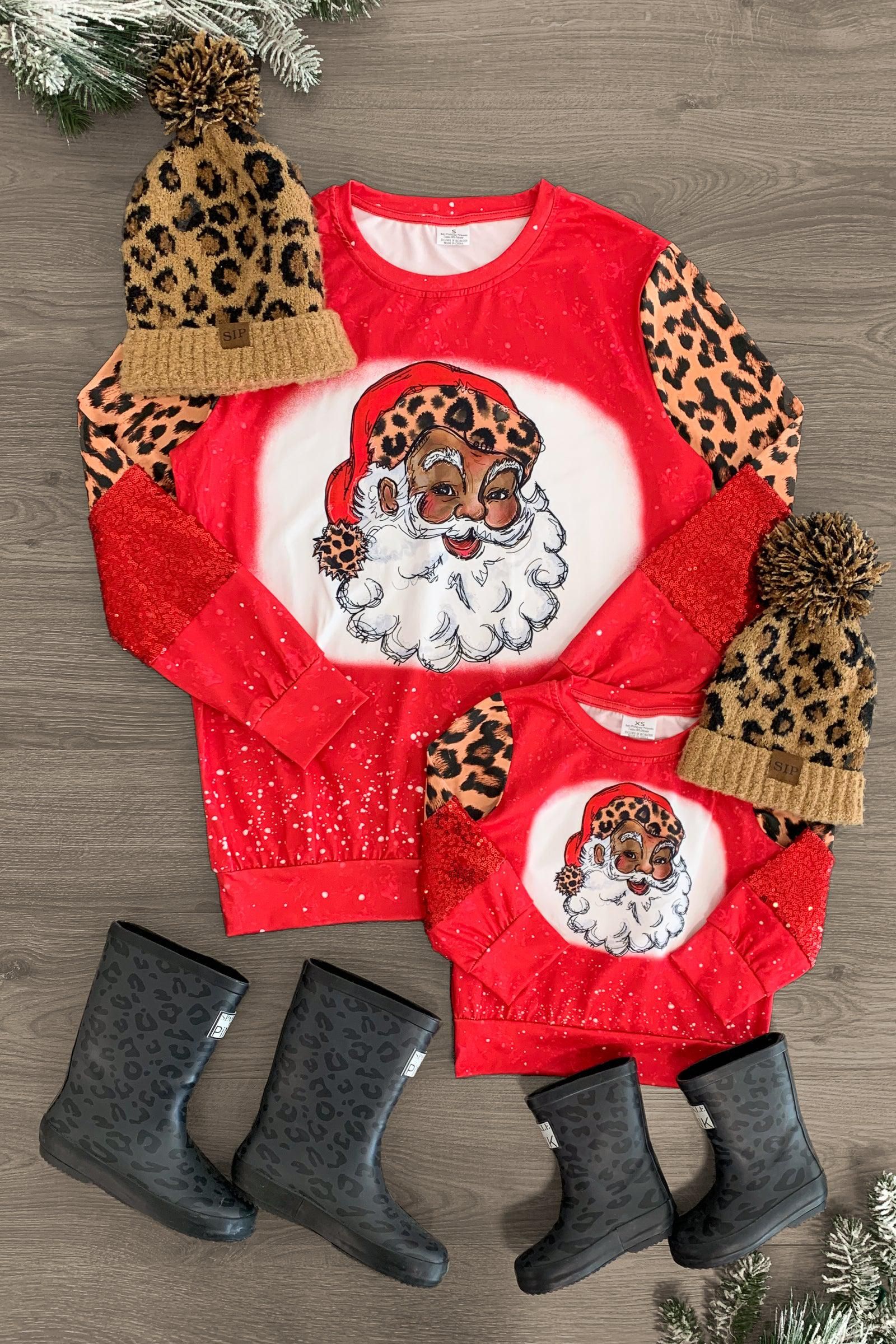 Mom & Me - Sequined Cheetah Santa Top | Sparkle In Pink