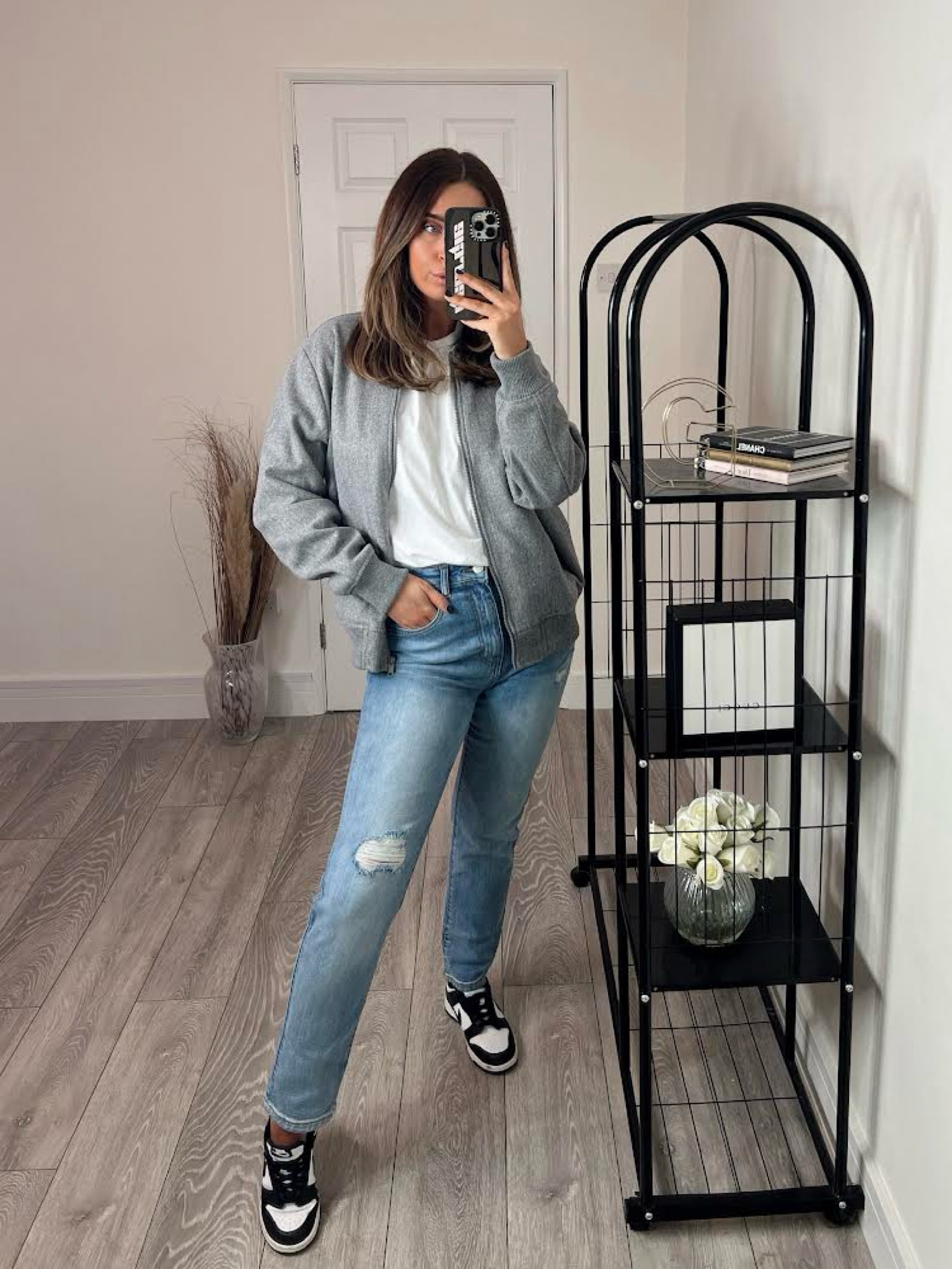 In the style, Asos, Nike, transitional outfit, transitional style, winter outfit, winter fashion, bomber jacket, grey zip up jacket, white tee, valentine’s shirt, mom jeans, slim fit jeans, straight leg jeans, ripped jeans, Nike dunk low, casual outfit, winter outfit ideas, style inspiration 

#LTKSeasonal #LTKstyletip #LTKeurope