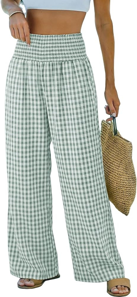 Dokotoo Womens Striped Gingham Pants 2026 Checkered Casual Pants Cute Comfy Bottoms with Pockets ... | Amazon (US)