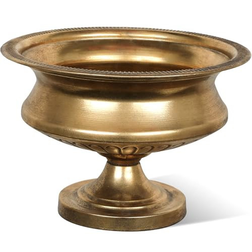 WORTH 8" H. Gold Color Urn Vase for Centerpieces, 11.8" Dia. Classic Metal Trumpet Small Flower Pot for Table, Bowl Vase for Wedding Party Event Home Decor | Amazon (US)