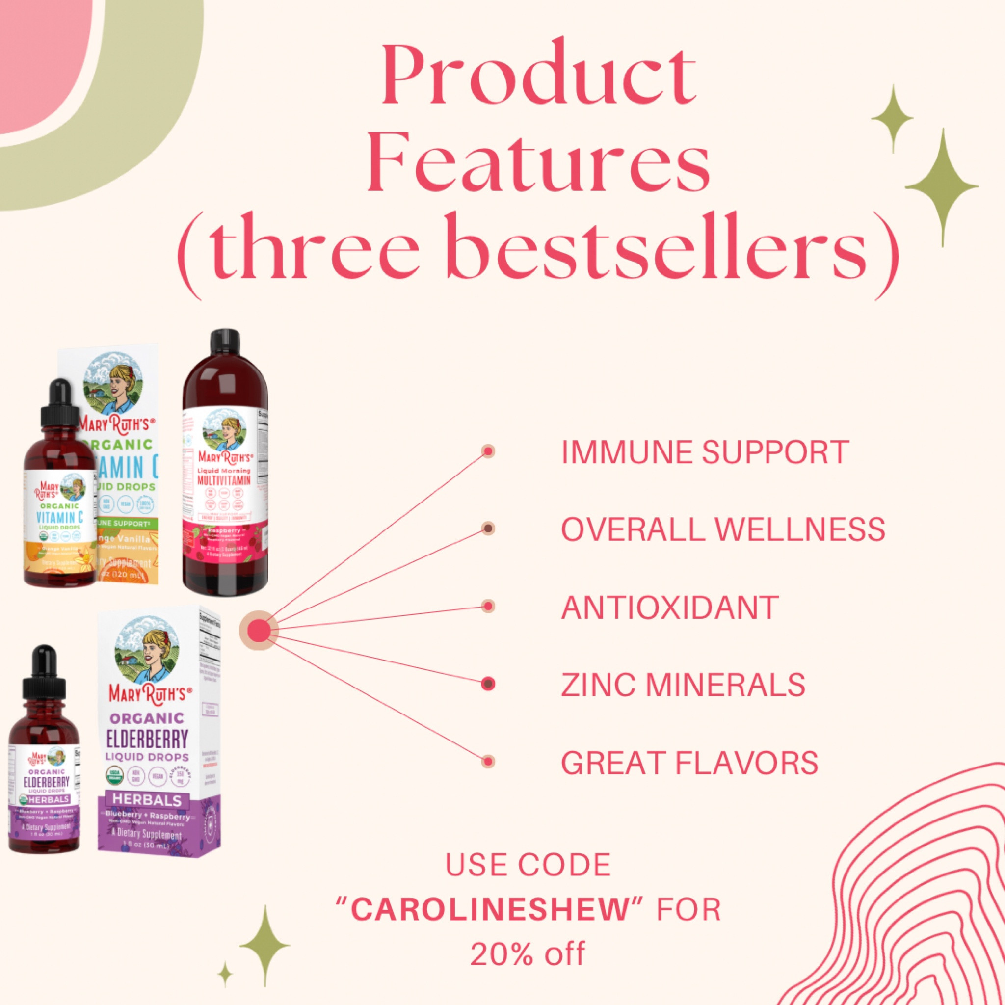 Mary Ruth Organics Best Sellers! Get all three for under $100 using code CAROLINESHEW at checkout on maryruthorganics.com or Amazon! 

#LTKbeauty #LTKunder100 #LTKfamily