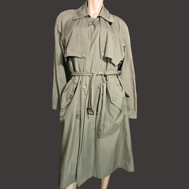 Vintage 90s Calvin Klein Trench Coat Mens Size 40 Green Long Belted Wool Liner | Etsy (Global)