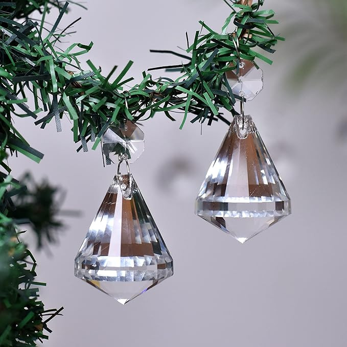 Clear Glass Ornaments- 20 Piece- Clear Glass Diamond Christmas Ornaments- Hanging Crystals for Ce... | Amazon (US)