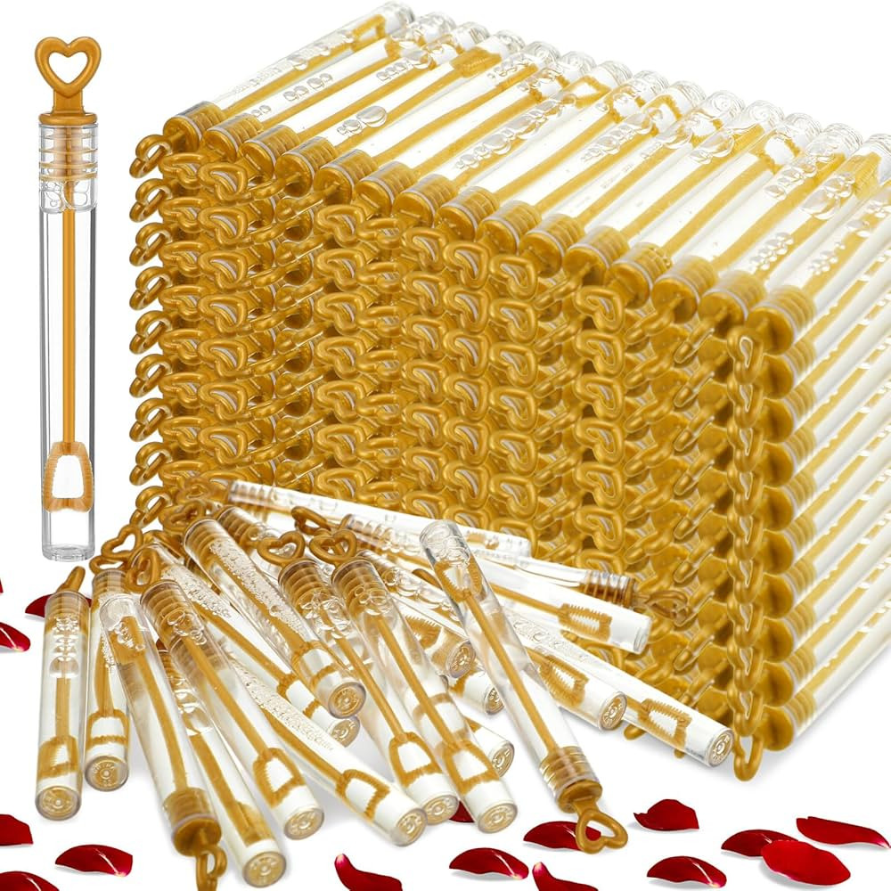 300 Pcs Mini Wedding Bubble Wand Bulk Gold Heart Bubble Wands Wedding Favors Individual Mini Bubb... | Amazon (US)
