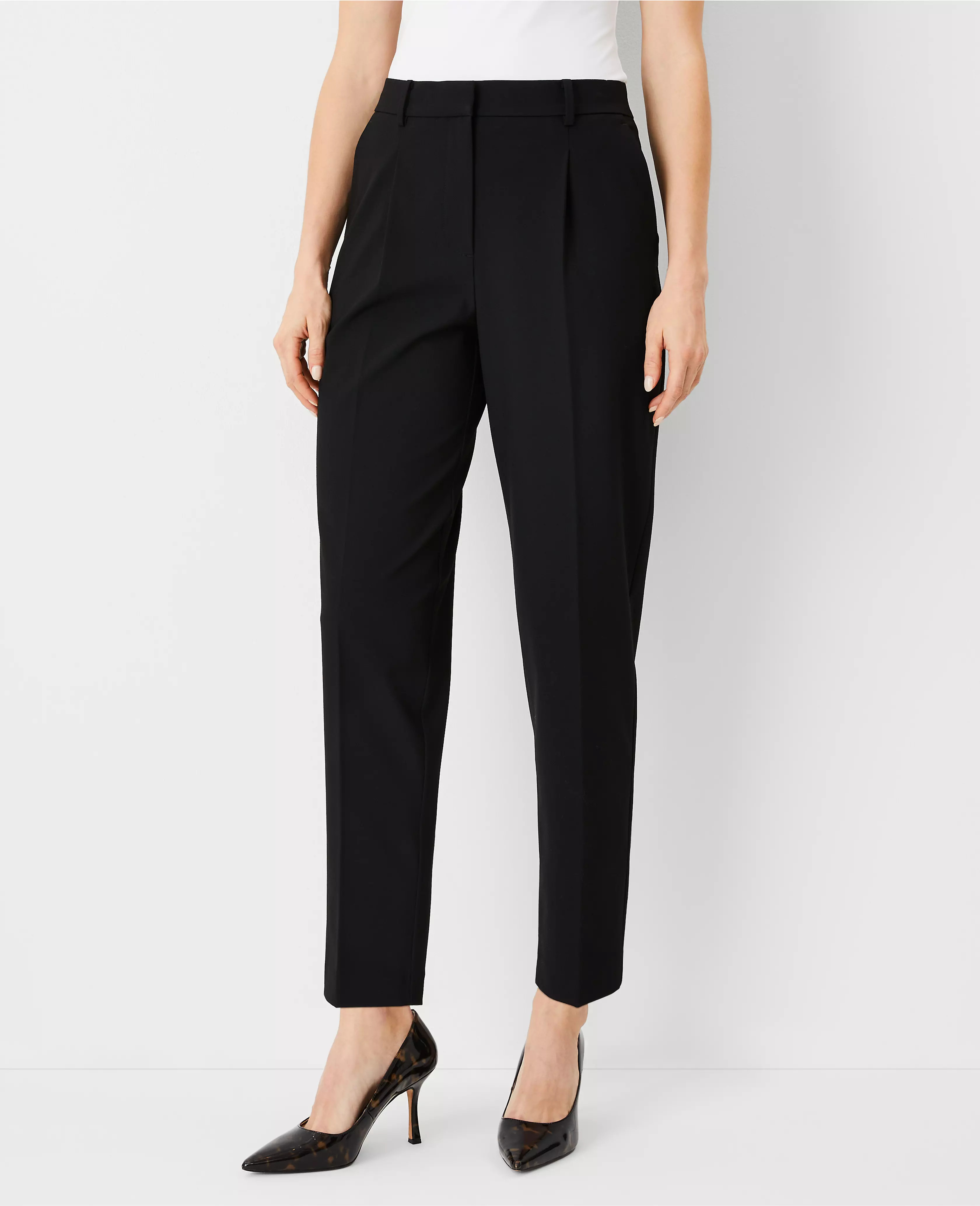 The High Rise Pleated Taper Pant in Seasonless Stretch | Ann Taylor
