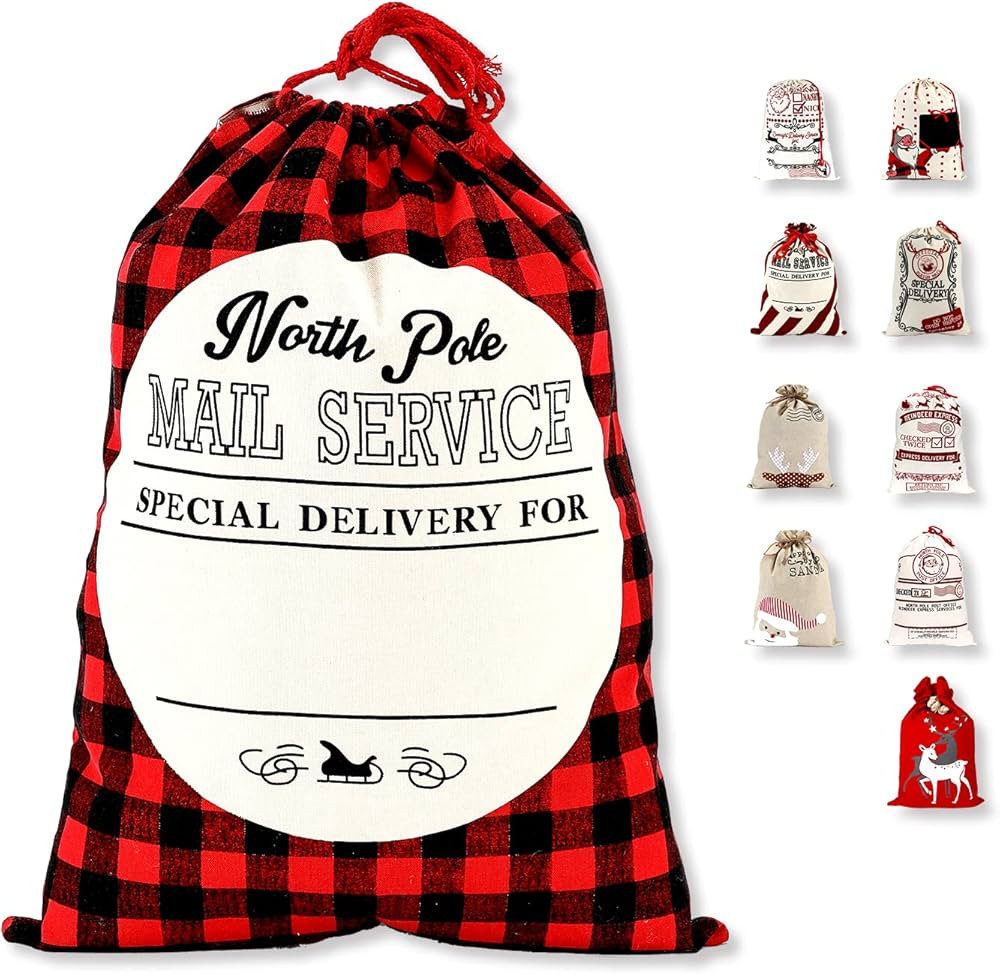 LessMo Christmas Santa Sack, Large Christmas Canvas Gift Bag with Drawstring, [Place to Write Wis... | Amazon (US)