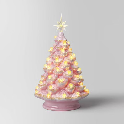 14" Christmas Vintage Pink with Gold Foil Ceramic Tree - Wondershop™ | Target