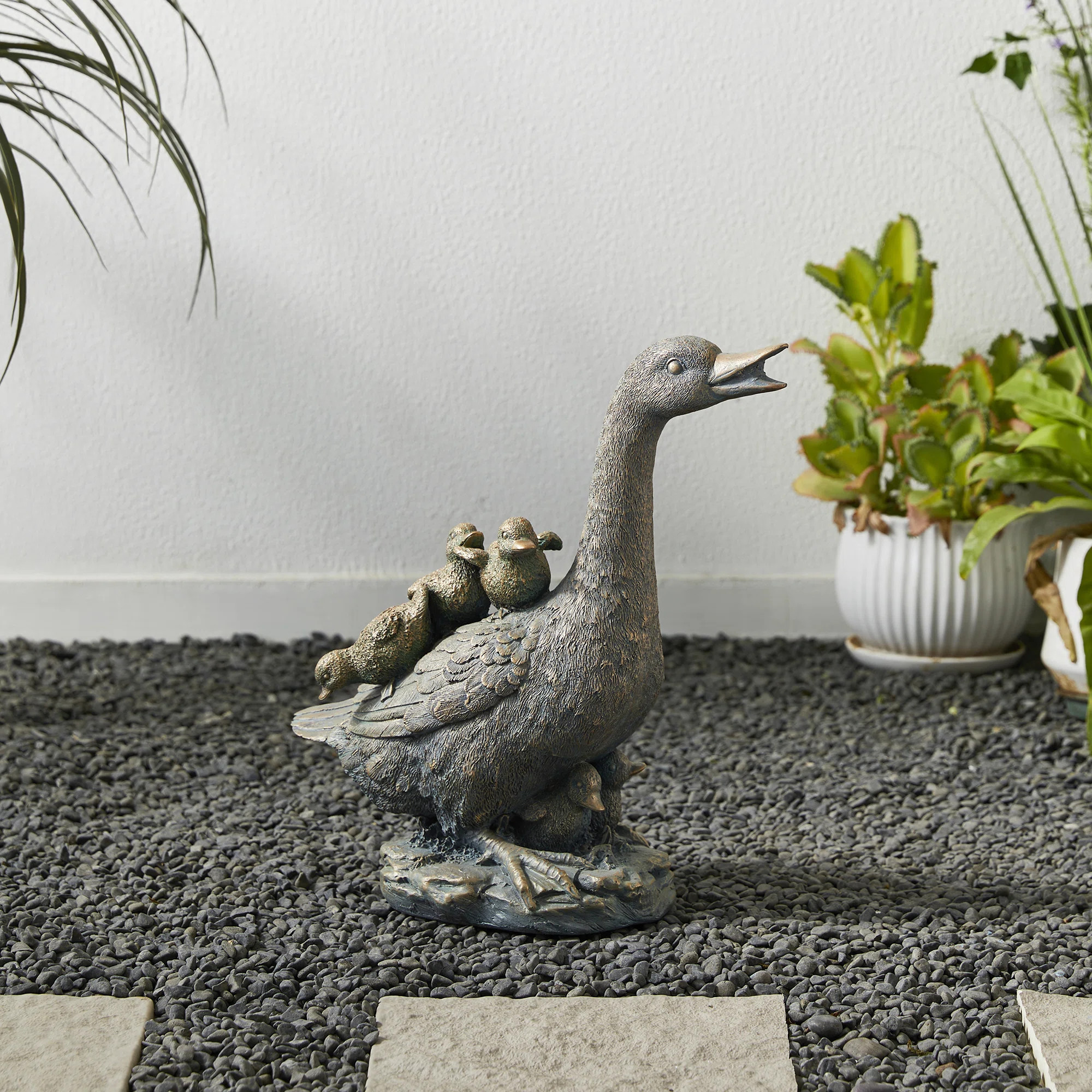 Diahn 15"H Polyresin Faux Bronze Duck Garden Statue | Wayfair North America