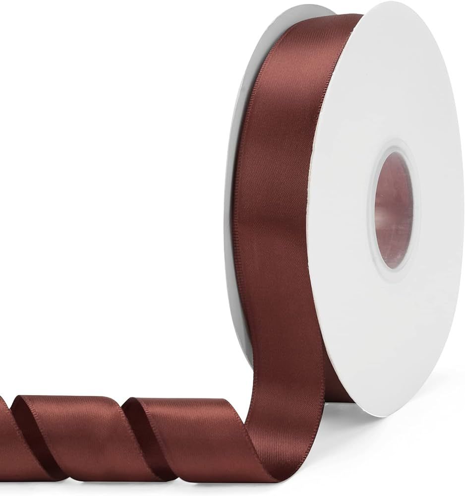 Ewaymado Solid Color Brown Double Faced Satin Ribbon 1" X 50 Yards, Fabric Ribbons Perfect for We... | Amazon (US)