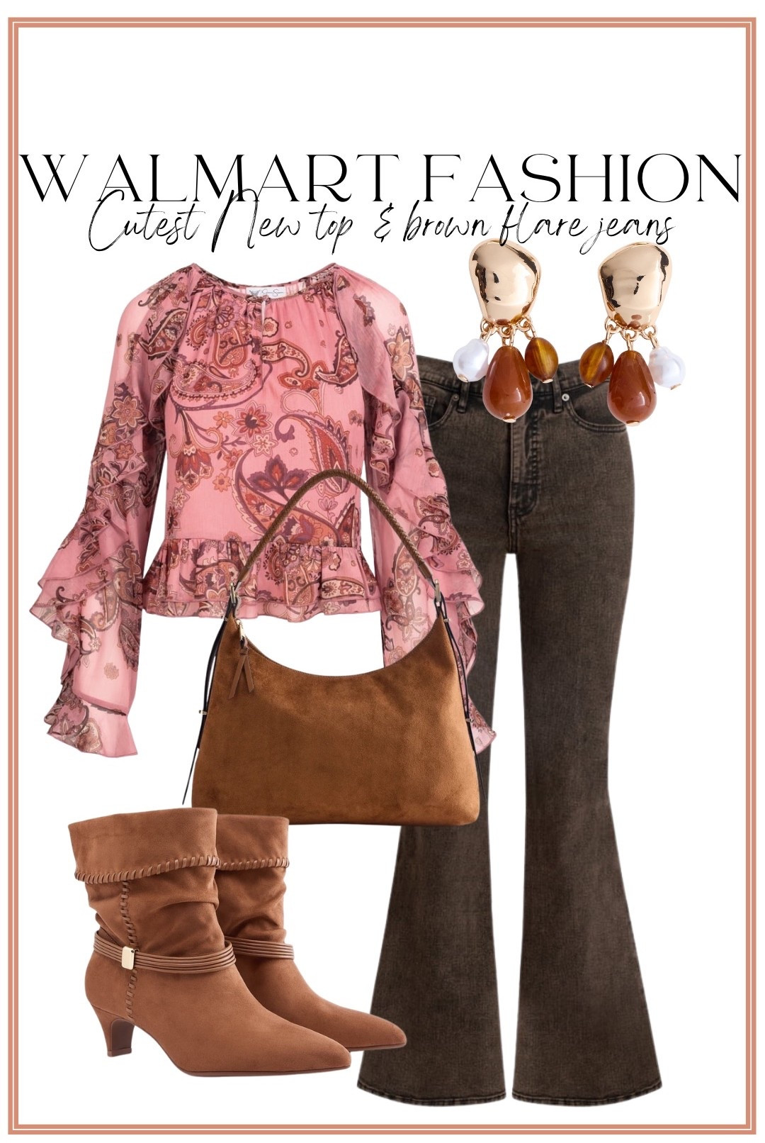 Walmart fall fashion is SO good right now! 🤎🌸 This gorgeous paisley top paired with chocolate brown flare jeans looks like such an expensive fall outfit, but it’s all Walmart! The ruffle sleeves, warm pink and brown tones, suede-look bag and heeled boots make this one of my favorite Walmart outfit ideas yet. Such a cute look for date night, dinner, work or any fall plans!

#walmartfashion #walmartfinds #walmartstyle #walmartnewarrivals #walmartoutfit #fallfashion #falloutfit #affordablefashion #affordablestyle #fallstyle #womensfashion #outfitideas #brownjeans #flarejeans #walmartclothing

#LTKxWalmart #LTKPetite #LTKootd