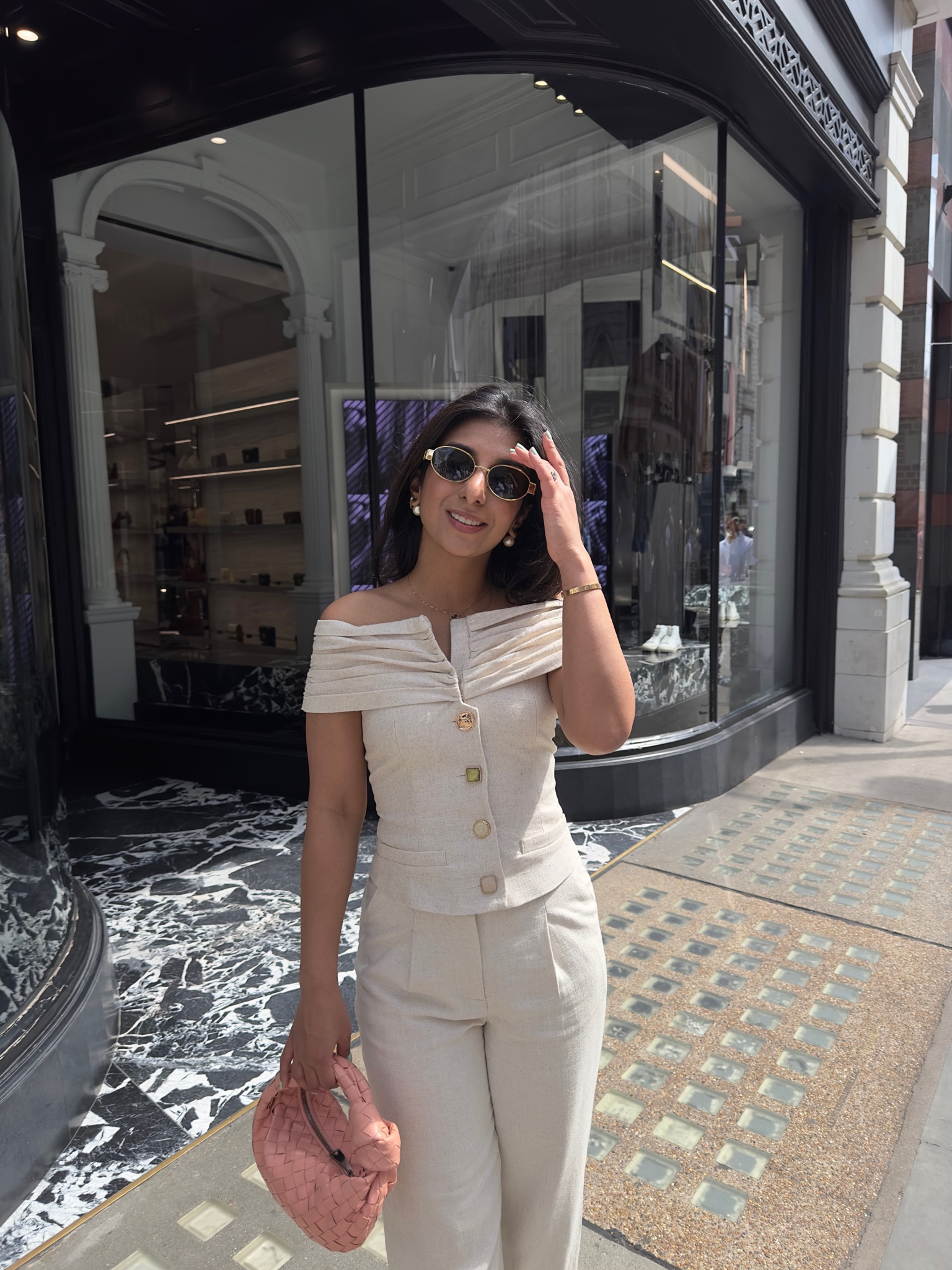 Linen co-ord, co-ord set, tailored trousers, beige trousers, linen trousers, wide leg trousers, linen tailored trousers, women’s waistcoat, button down waistcoat, button down vest, off the should vest, ruched shoulder waistcoat, linen waistcoat, beige waistcoat, oval sunglasses, metal sunglasses, leather bag, pink bag, Bottega Veneta, Celine, Anthropologie, Monkie, Revolve, & Other Stories, Abercrombie & Fitch, Free People, Reformation

#LTKSeasonal #LTKeurope #LTKstyletip