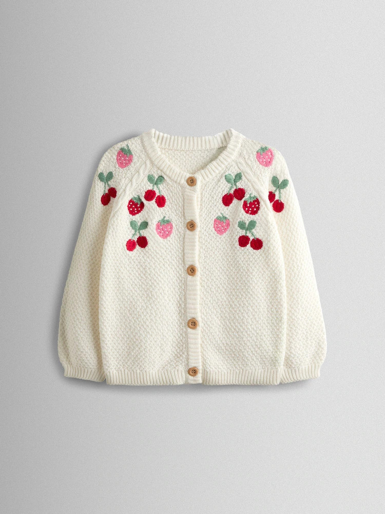 JoJo Maman Bébé Cream Fruit Embroidered Textured Cardigan | Next US