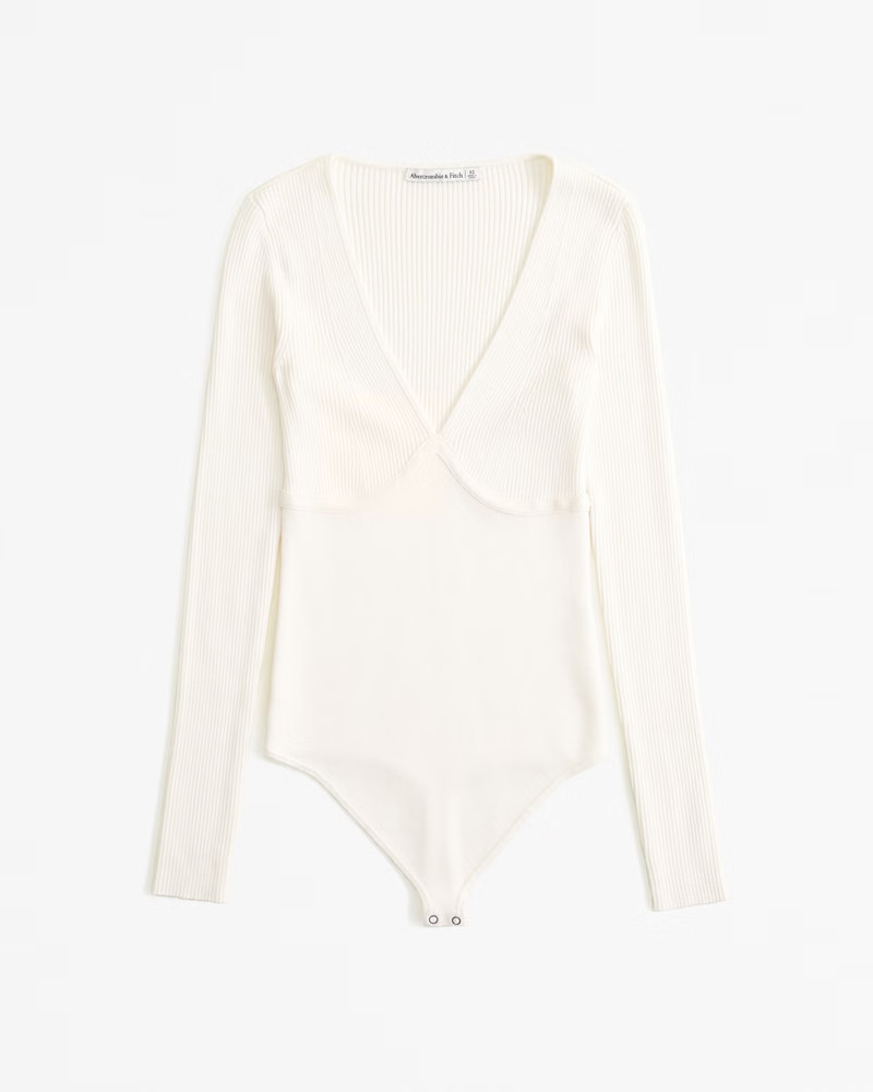 Long-Sleeve V-Neck Sweater Bodysuit | Abercrombie & Fitch (US)