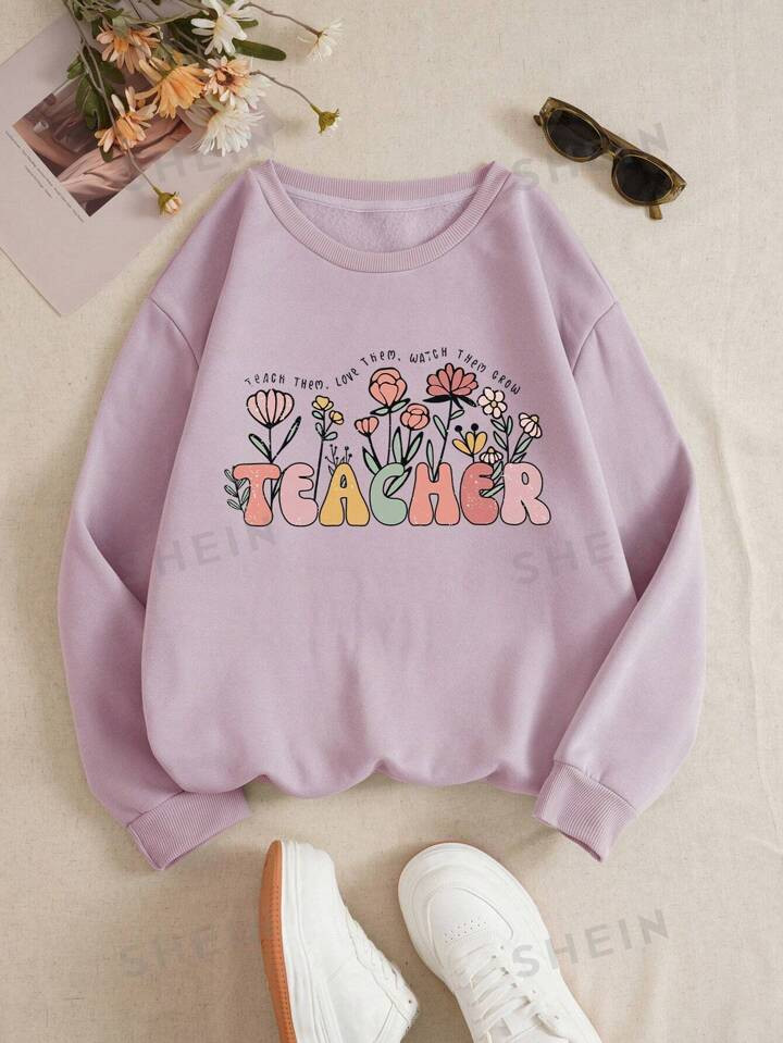 SHEIN EZwear Slogan Graphic Thermal Lined Sweatshirt | SHEIN