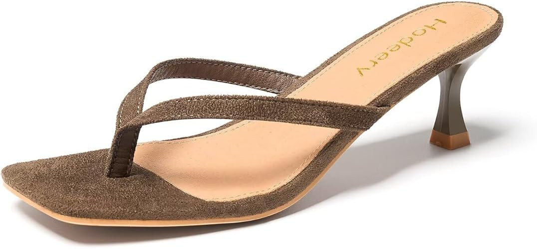 Women's Kitten Heels Thong Sandals Open Square Toe Flip Flop Low Heels 2.5 Inch Slip On Sexy Wome... | Amazon (US)