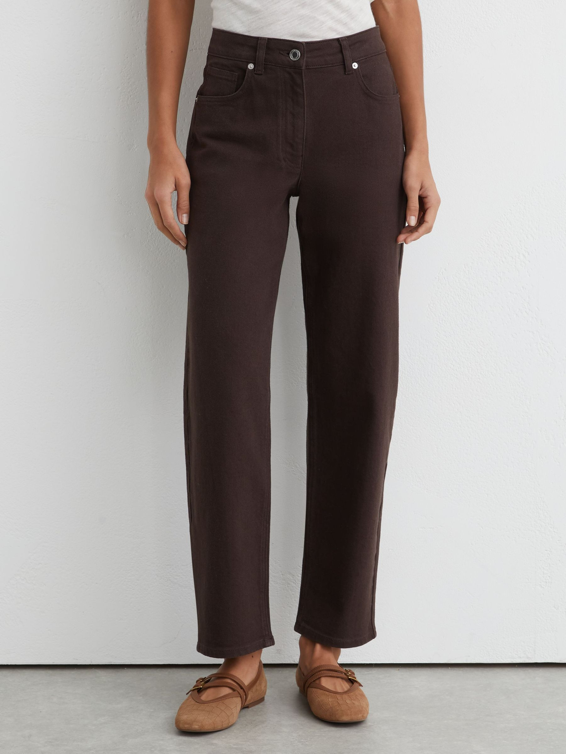Mid-Rise Straight-Leg Jeans in Chocolate | Reiss UK