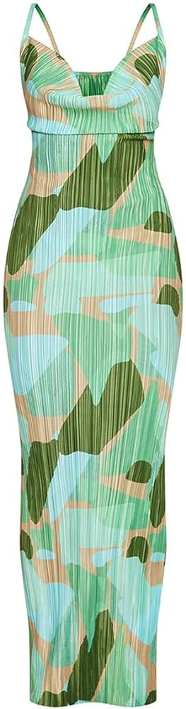 VECVOC Women's Spring Cowl Neck Dress Sexy Strap Shoulder Pleated Maxi Dresses Summer Wedding Gue... | Amazon (US)