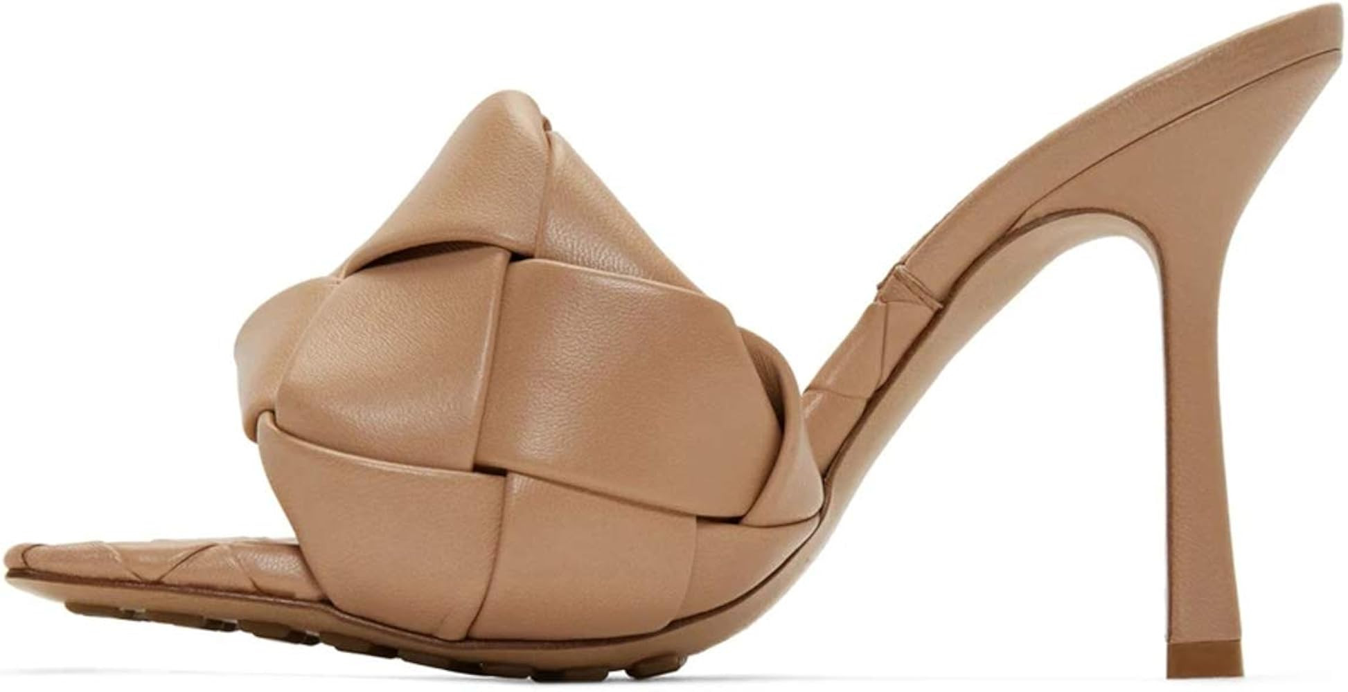 Women's Square Open Toe Heeled Woven Leather Mule Sandals Stiletto Slip On Quilted High Heel Shoes | Amazon (US)