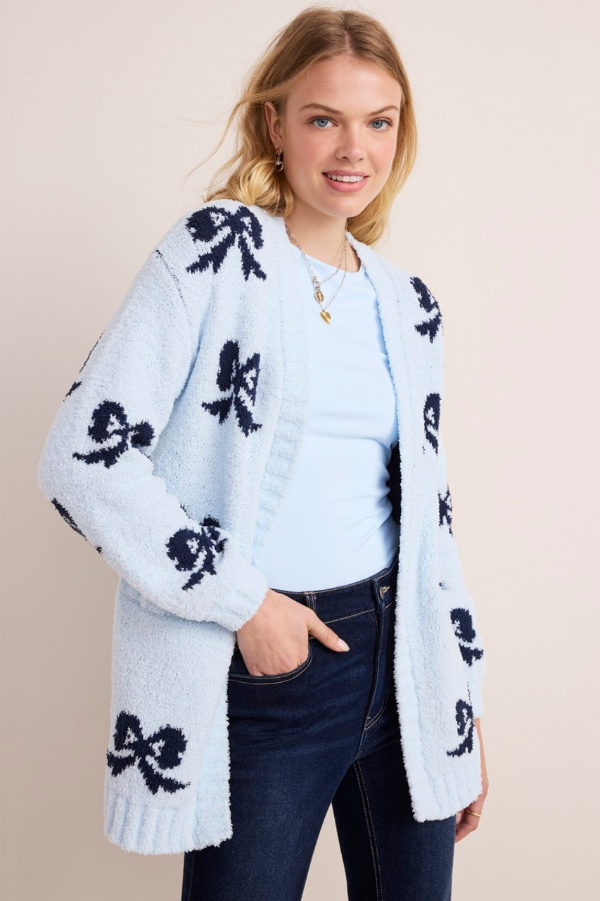 Kelly Bow Print Teddy Cardigan | Francesca's
