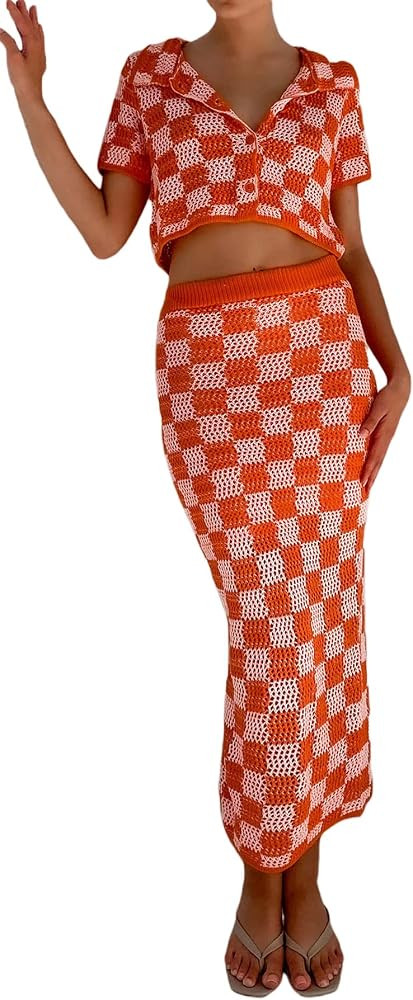Women 2 Piece Skirts Set Sleeveless Crop Tops and Bodycon Maxi Long Skirt Suit Outfit Set | Amazon (US)