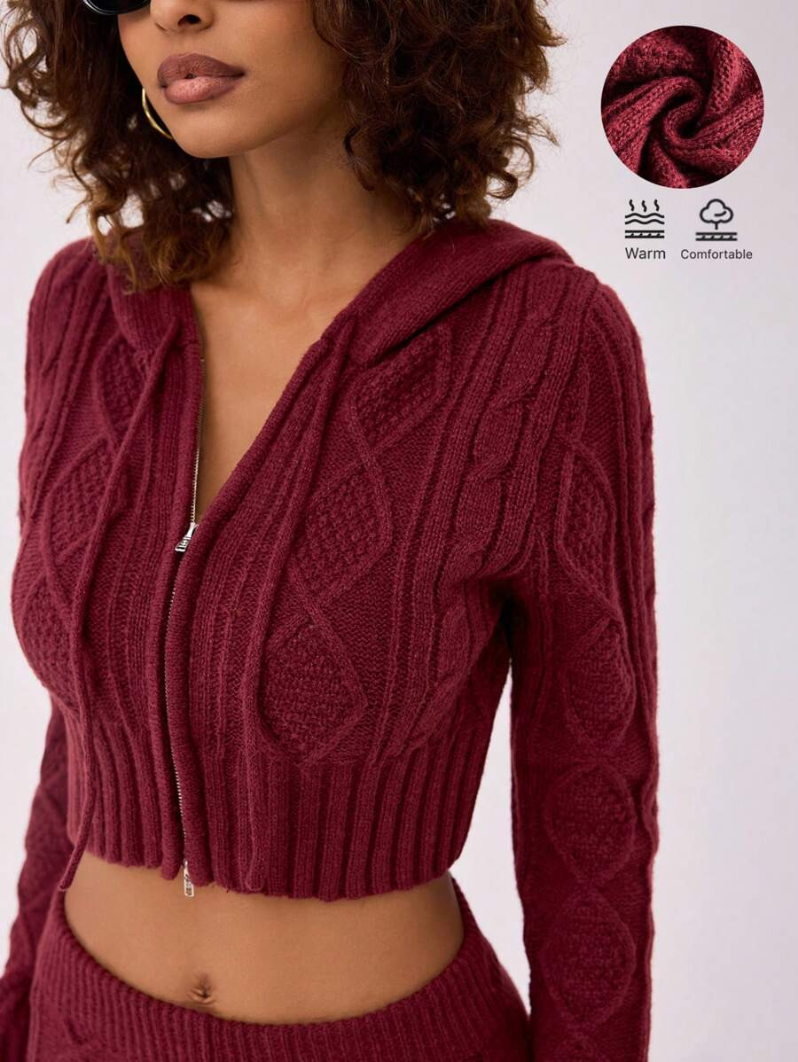 Forever 21 Women's Solid Color Hooded Long Sleeve Casual Cardigan, Autumn/Winter | SHEIN