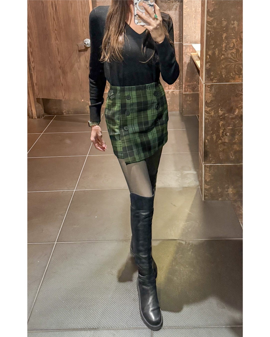 Preppy with a touch of edge—this green plaid mini skirt paired with a fitted sweater and tall black boots is giving low-key holiday vibes or dinner & drinks chic. 

Tights add just the right polish.

Wearing size S skirt | 5’6” for reference
Everything linked on LTK!

#plaidskirtoutfit #overkneetboots #falloutfitideas #preppychic #ltkfashion

#LTKWorkwear #LTKStyleTip #LTKShoeCrush