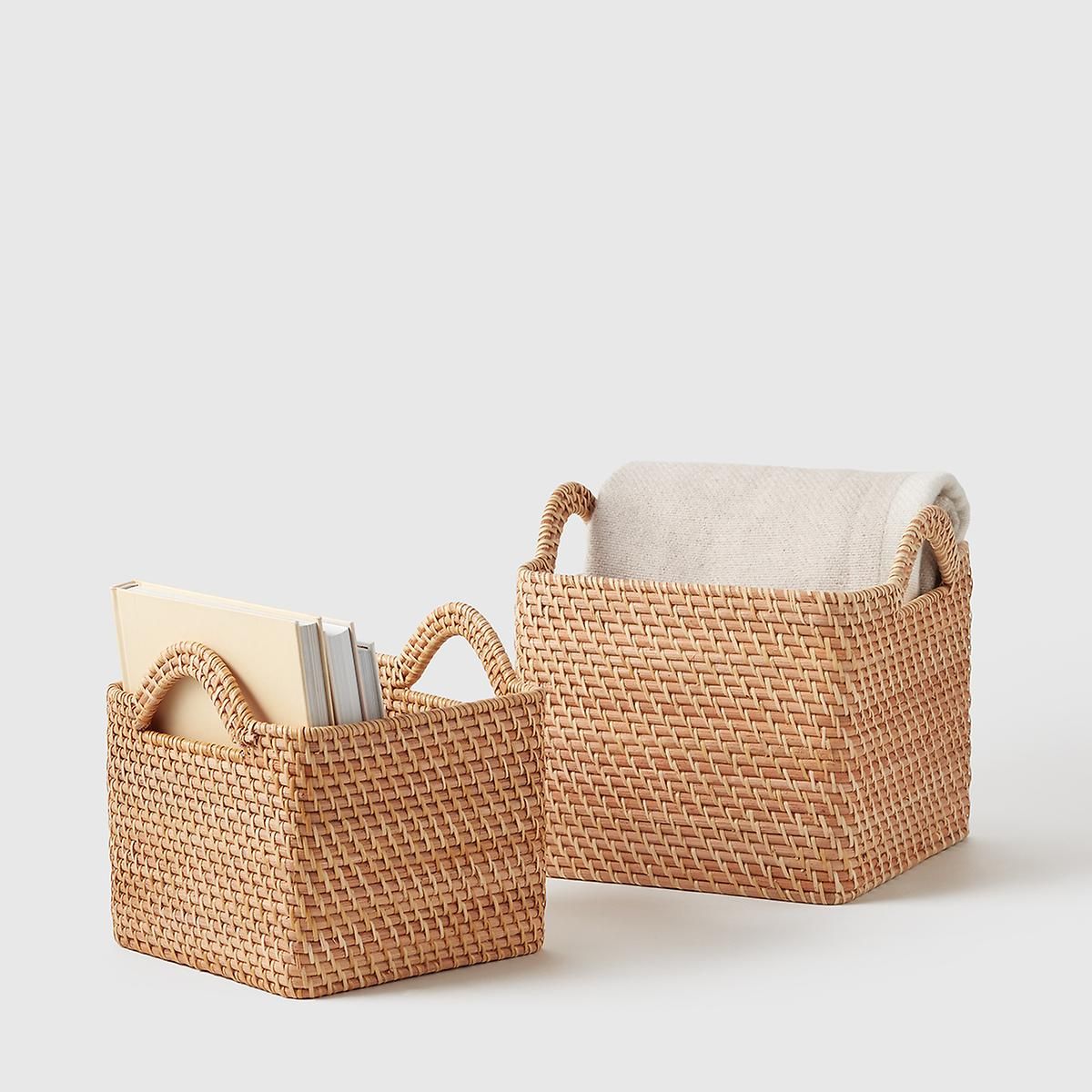 Marie Kondo Large Ori Rattan Cube w/ Handle Honey Natural | The Container Store