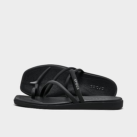 Crocs Women's Miami Metallic Toe Loop Sandals in Black/Black Size 10 | Finish Line (US)