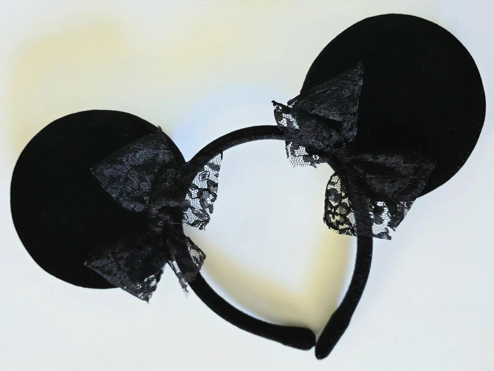 Solid Black Velvet Mouse Ears With Black Lace Bows on Each Ear | Etsy (Global)