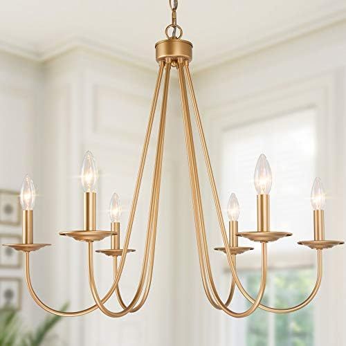 Chandeliers for Dining Rooms, Farmhouse Gold Chandelier, 6-Light Dining Room Lighting Fixtures Ha... | Amazon (US)