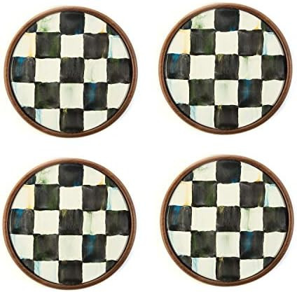 MacKenzie-Childs Drink Coasters, Bar Set and Housewarming Gift, Courtly Check, Round, Set of 4 | Amazon (US)