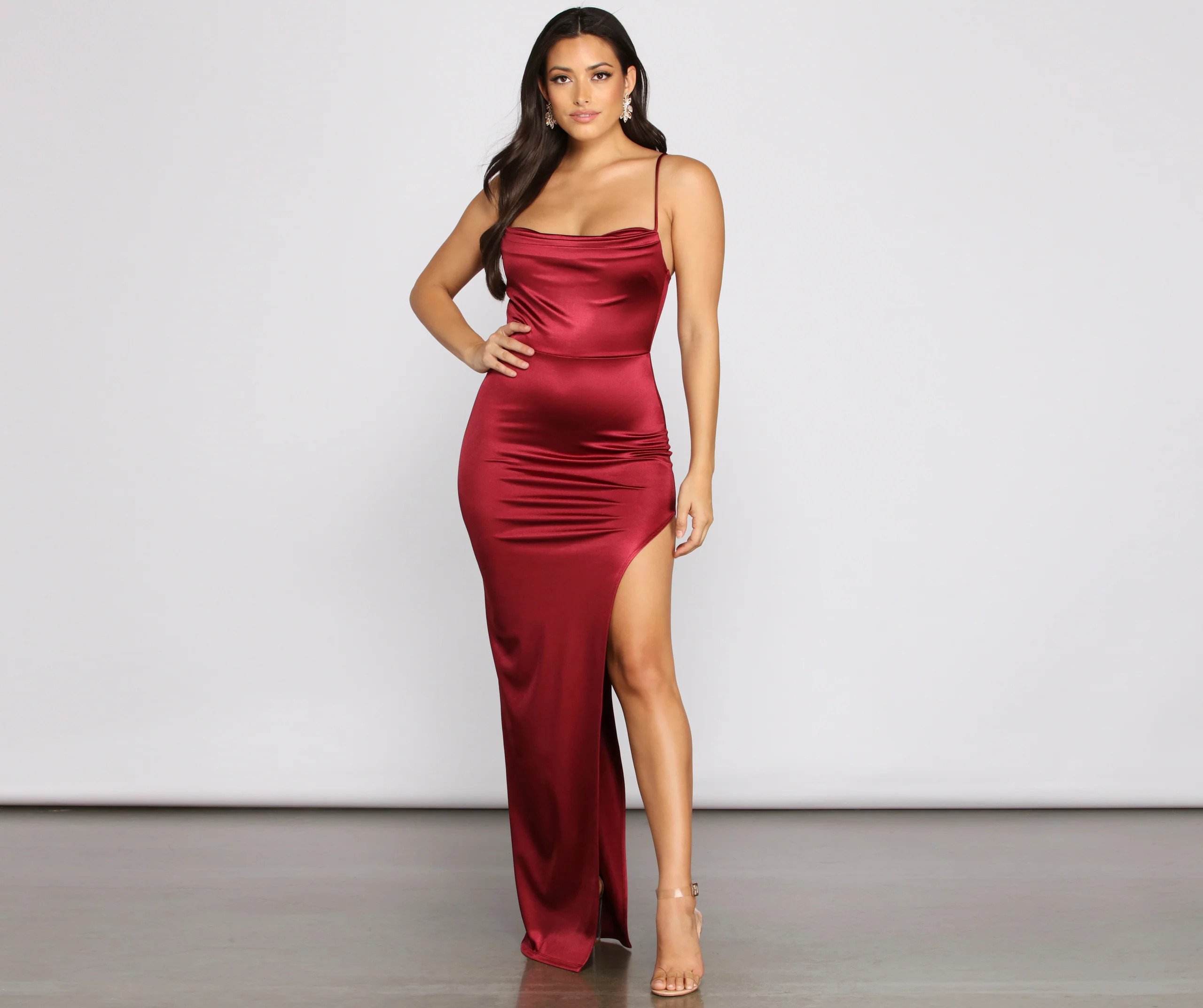 Lola High Slit Satin Dress 2 | Windsor Stores