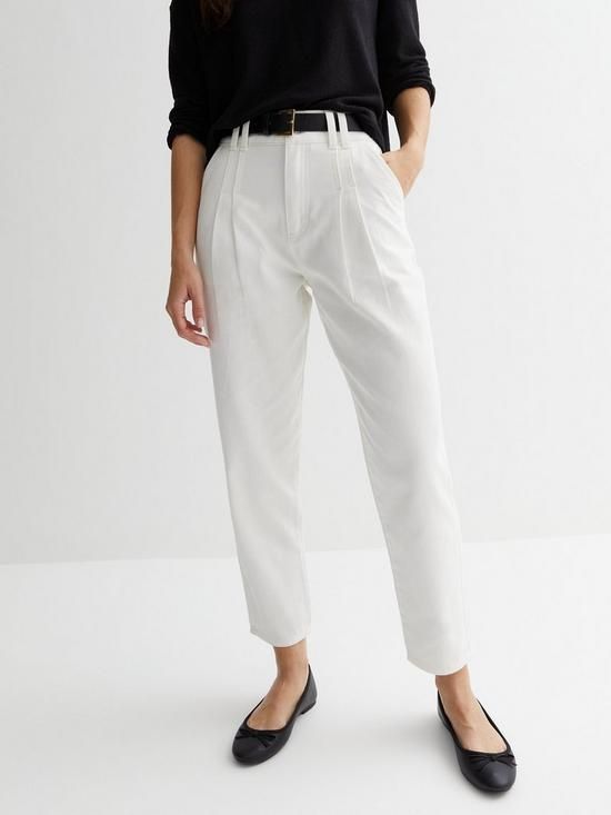 New Look Off White Denim High Waist Belted Crop Trousers | Very (UK)