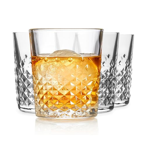 Libbey Carats Double Old Fashioned Glasses, 12 Oz Faceted Whiskey Drinking Glasses, Dishwasher Safe Rocks Glass Set for Spirits, Cocktails | Amazon (US)