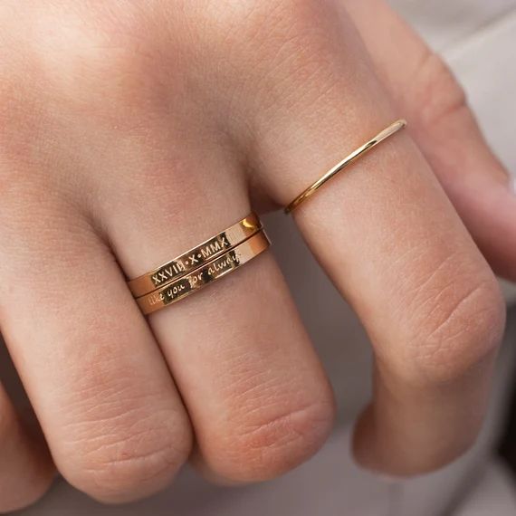 Custom Name Stack, Gold Band Ring, Minimalist Ring, Dainty Ring, Stackable Ring, Midi Ring, Initi... | Etsy (US)