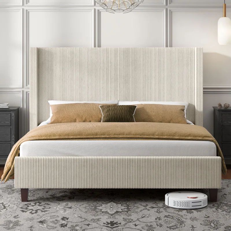 Wauseon Upholstered Bed, Corduroy/Solid Wood Leg/No Box Spring Needed/Noise Free | Wayfair North America